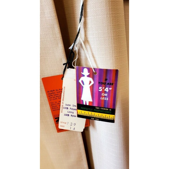 VTG J L Hudson's NWT Beige Lined Double Breasted Coat Button down Overcoat Sz 14 - Picture 4 of 7